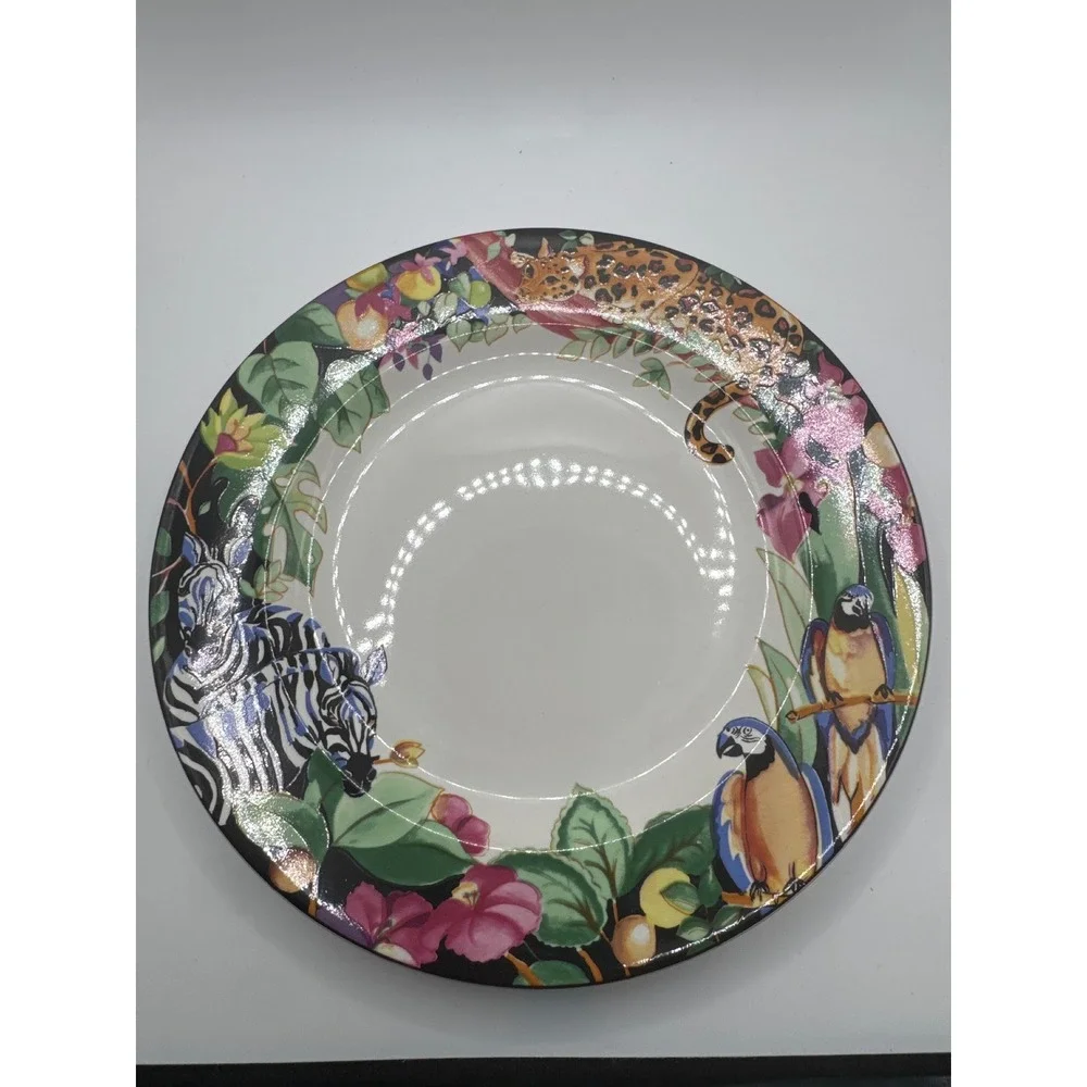 Vitromaster Rain Forest Sue Zipkin Stoneware Plates Set of 2 Leopard Zebra 1993